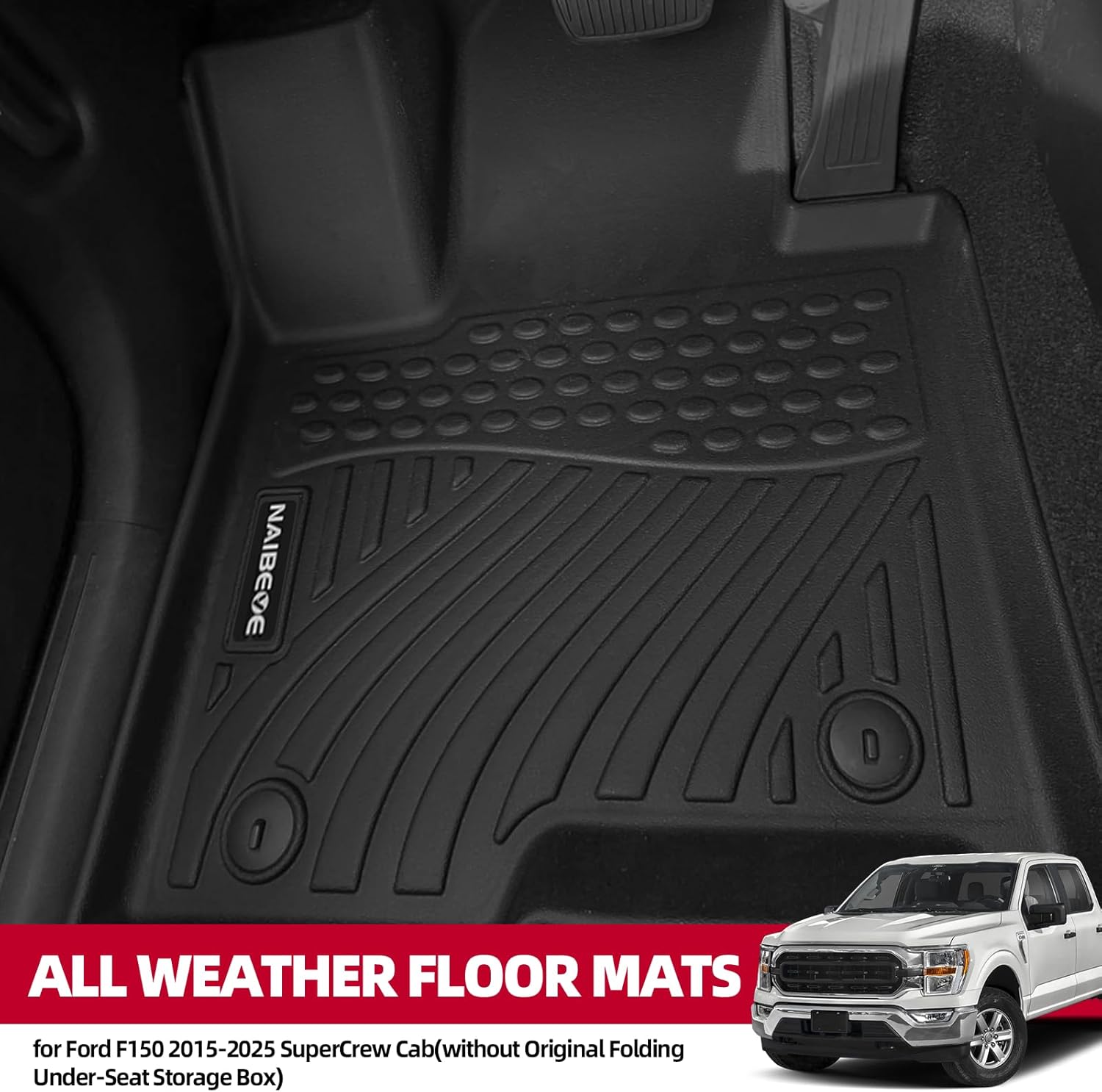 Naibeve Floor Mats for Ford F150/F-150 2015-2024 2025 SuperCrew Cab (Includes 22-24 Lightning Models)-All Weather Custom Fit for Ford F150/F-150 Floor Mats Liners Waterproof Interior Accessories